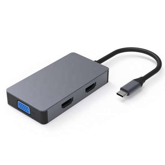 Adapteris USB Type-C - 2x HDMI, 1x VGA, 1x USB Type-A, 1x USB Type-C PD60W