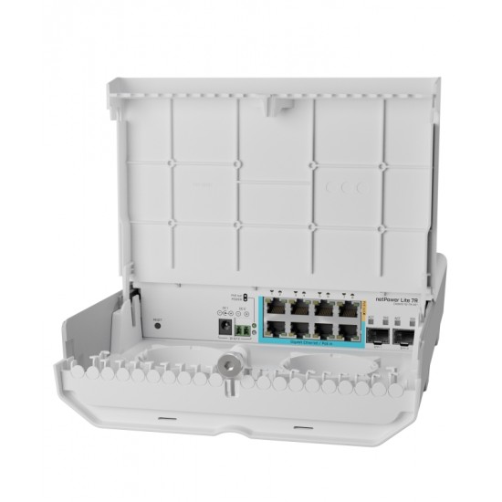 MIKROTIK outdoor reverse PoE switch with Gigabit Ethernet and 10G SFP+ ports, netPower Lite 7R